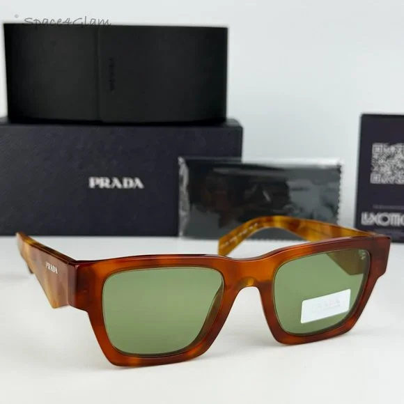 NEW Prada PRA06S 11P60C Cognac Tortoise Green Square Unisex Sunglasses PR A06S Prada Women Sunglasses Cognac Tortoise Green Square PRA06S  main image 2